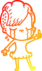 warm gradient line drawing cartoon crying girl