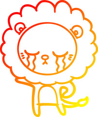 warm gradient line drawing crying cartoon lion