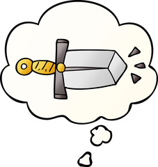 cartoon sword and thought bubble in smooth gradient style