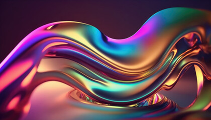Abstract fluid iridescent holographic neon curved wave in motion colorful background 3d render. Gradient design element for backgrounds, banner Generative AI	