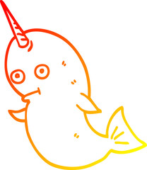 warm gradient line drawing cartoon narwhal © lineartestpilot