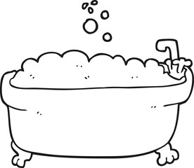 black and white cartoon bathtub