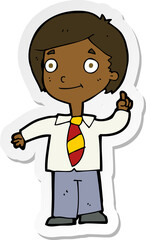 sticker of a cartoon school boy answering question