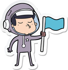 sticker of a cartoon confident astronaut waving flag