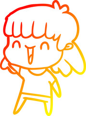 warm gradient line drawing cartoon happy girl