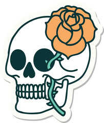 tattoo style sticker of a skull and rose