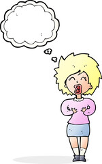 cartoon screaming woman with thought bubble