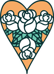 tattoo style icon of a heart and flowers