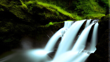 A magnificent and awe-inspiring waterfall, with perfect lighting and sharp details to capture its power and beauty with Generative AI