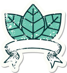 grunge sticker with banner of a leaf