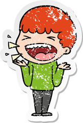 distressed sticker of a cartoon laughing man