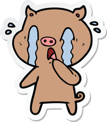 sticker of a crying pig cartoon