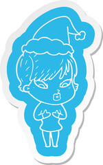 cartoon  sticker of a woman wearing santa hat