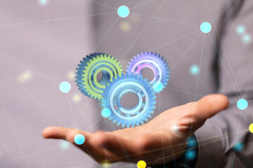 gear system data. Connecting lines and dots.Big data visualization