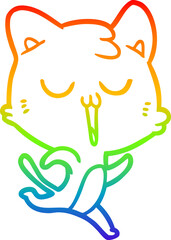 rainbow gradient line drawing cartoon cat singing