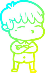 cold gradient line drawing cartoon curious boy