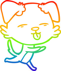 rainbow gradient line drawing cartoon dog sticking out tongue