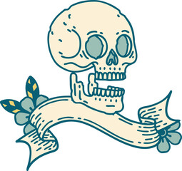tattoo with banner of a skull
