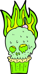 cartoon spooky skull cupcake