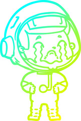 cold gradient line drawing cartoon crying astronaut