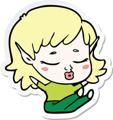 sticker of a pretty cartoon elf girl sitting