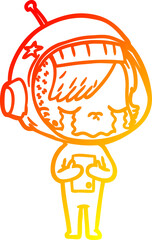 warm gradient line drawing cartoon crying astronaut girl
