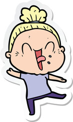 sticker of a cartoon happy old woman