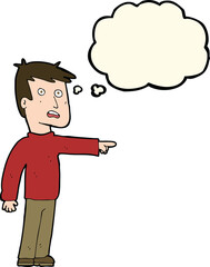 cartoon pointing man with thought bubble