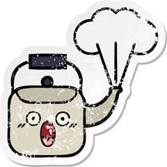 distressed sticker of a cute cartoon steaming kettle