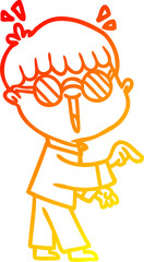 warm gradient line drawing cartoon boy wearing spectacles