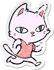 distressed sticker of a cartoon cat running