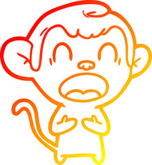 warm gradient line drawing shouting cartoon monkey