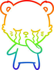rainbow gradient line drawing crying cartoon bear
