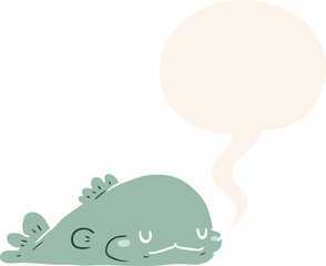 cute cartoon fish and speech bubble in retro style
