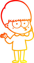 warm gradient line drawing curious cartoon boy