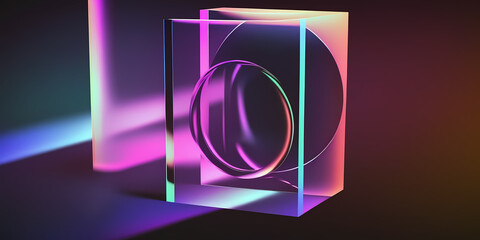 Abstract 3d render of light emitter glass with iridescent holographic neon vibrant gradient texture. Design element for banner, background, wallpaper, header, poster or cover 