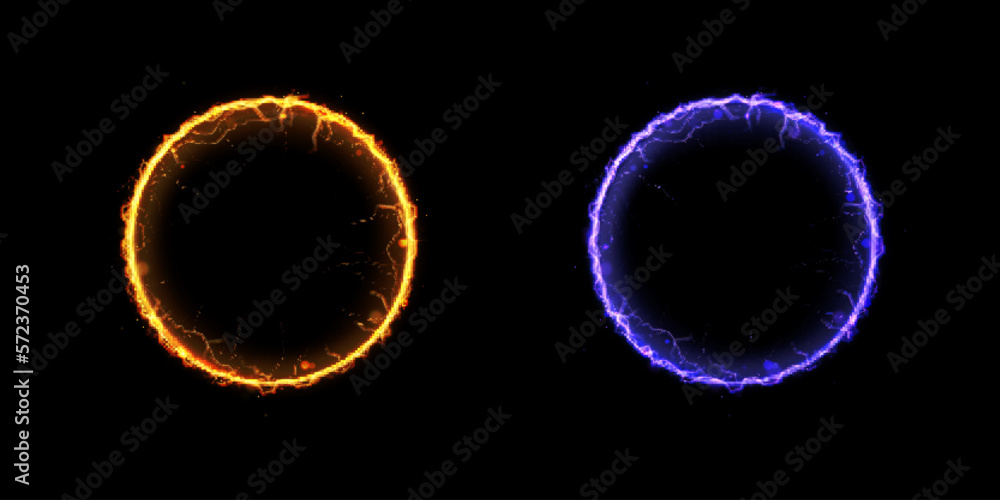 Poster bright ball lightning a strong electric charge of energy in one ring. element for web design with em