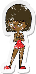 retro distressed sticker of a cartoon angry woman