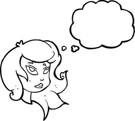 thought bubble cartoon female face