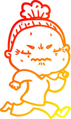 warm gradient line drawing cartoon annoyed old lady
