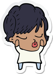 sticker of a cartoon woman with eyes shut
