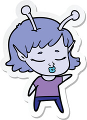 sticker of a cute alien girl cartoon