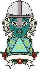 half orc fighter with natural twenty dice roll illustration