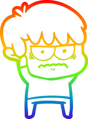 rainbow gradient line drawing annoyed cartoon boy