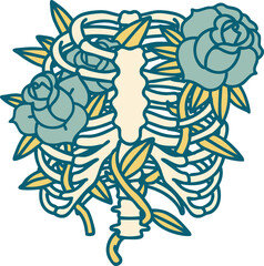 tattoo style icon of a rib cage and flowers