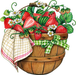 watercolor strawberry basket