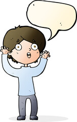 cartoon frightened man with speech bubble
