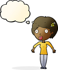 cartoon shocked woman with thought bubble