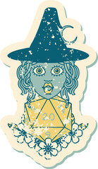 human witch with natural twenty dice roll grunge sticker