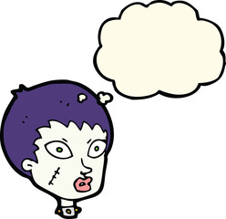 cartoon female zombie head with thought bubble